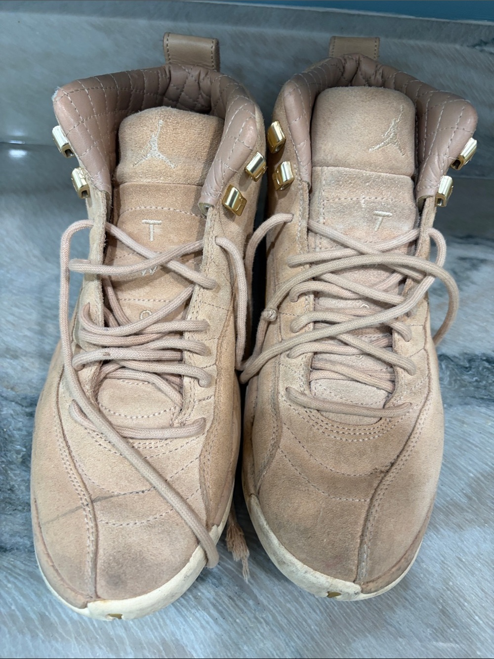 Jordan High-Top Suede Sneakers in Tan with Cream Accents